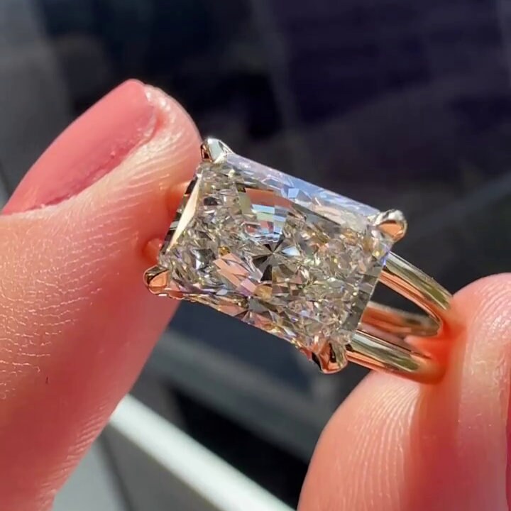 Radiant 2.70tcw Lab Grown Diamond Split Type East-West Engagement Ring, DEF Color, VVS-VS Clarity