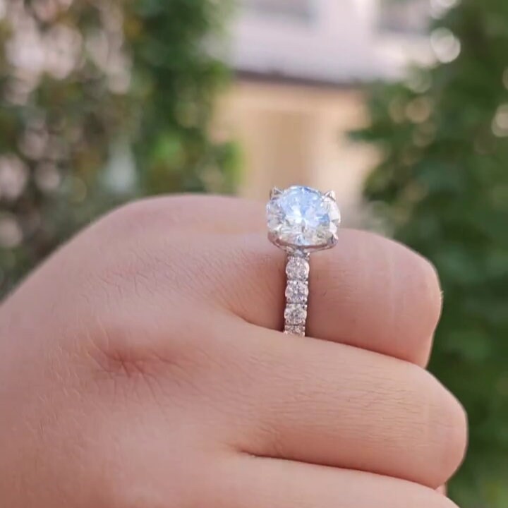 2.50tcw Round Lab Grown Diamond Engagement Ring | 2.00ct Center | Pave Band | IGI Certified