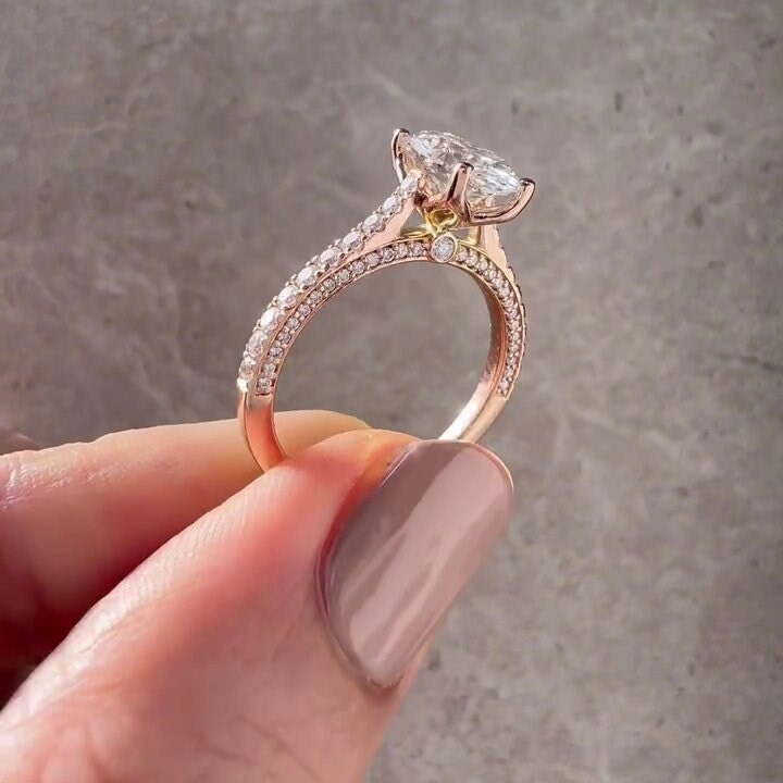 Oval 2.00tcw Lab Grown Diamond Cathedral Pave Style Engagement Ring, D-E-F Color, VVS-VS Clarity