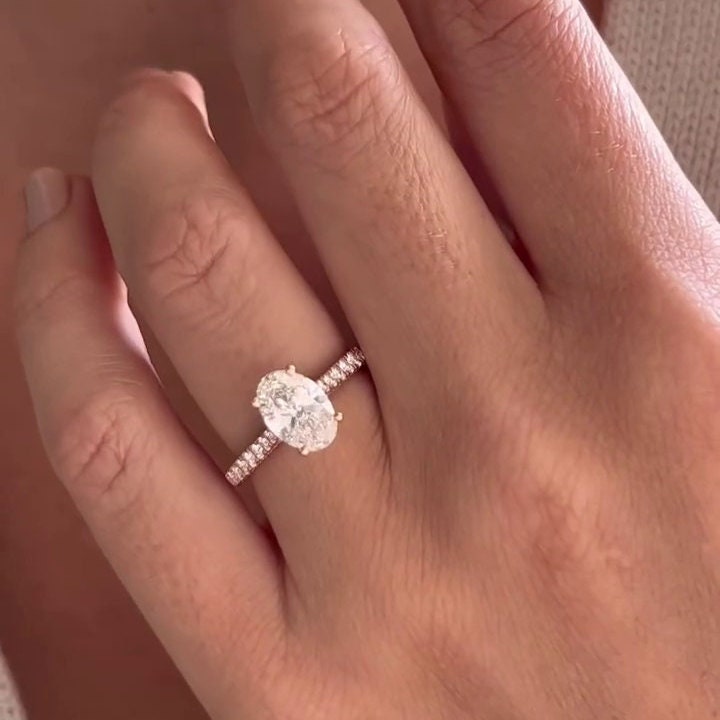 Oval 2.00tcw Lab Grown Diamond Cathedral Pave Style Engagement Ring, D-E-F Color, VVS-VS Clarity