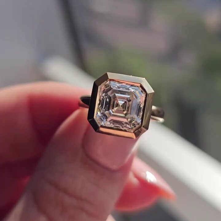 4.00ct Asscher Lab Grown Diamond Bezel Set Engagement Ring | D-E-F Color | VVS-VS | IGI Certified
