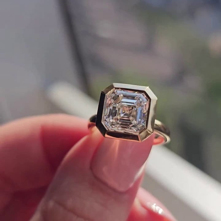 4.00ct Asscher Lab Grown Diamond Bezel Set Engagement Ring | D-E-F Color | VVS-VS | IGI Certified