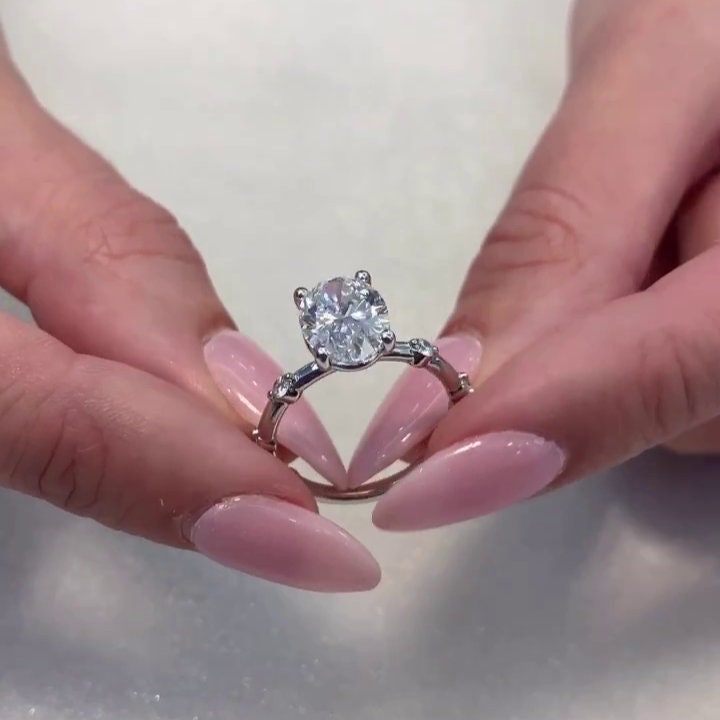 Oval 2.40ct Lab Grown Diamond Accents Pave Setting Engagement Ring, D-E-F Color, VVS-VS Clarity