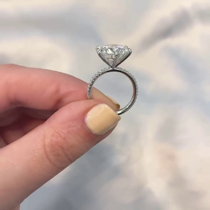 Round 5.80tcw Lab Grown Diamond Pave Solitaire Engagement Ring, EF Color, VS Clarity