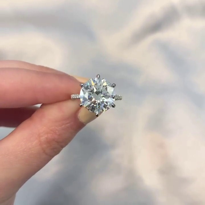 Round 5.80tcw Lab Grown Diamond Pave Solitaire Engagement Ring, EF Color, VS Clarity