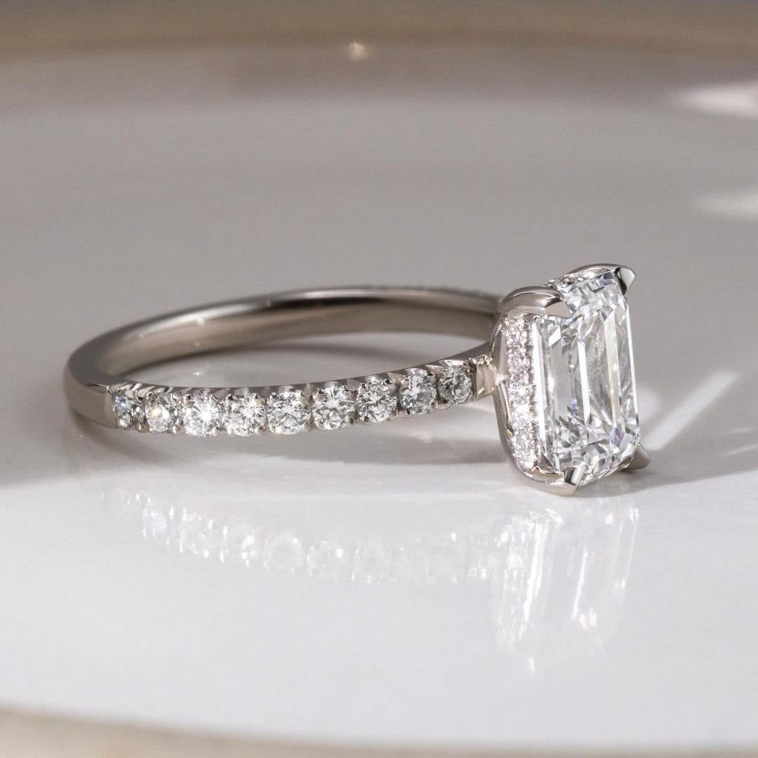 Emerald 2.20tcw Lab Grown Diamond Pave Hidden Halo Engagement Ring, DEF Color, VVS-VS Clarity