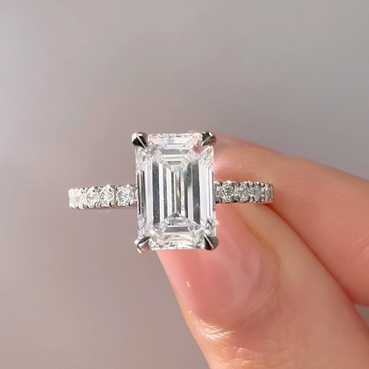 Emerald 2.20tcw Lab Grown Diamond Pave Hidden Halo Engagement Ring, DEF Color, VVS-VS Clarity