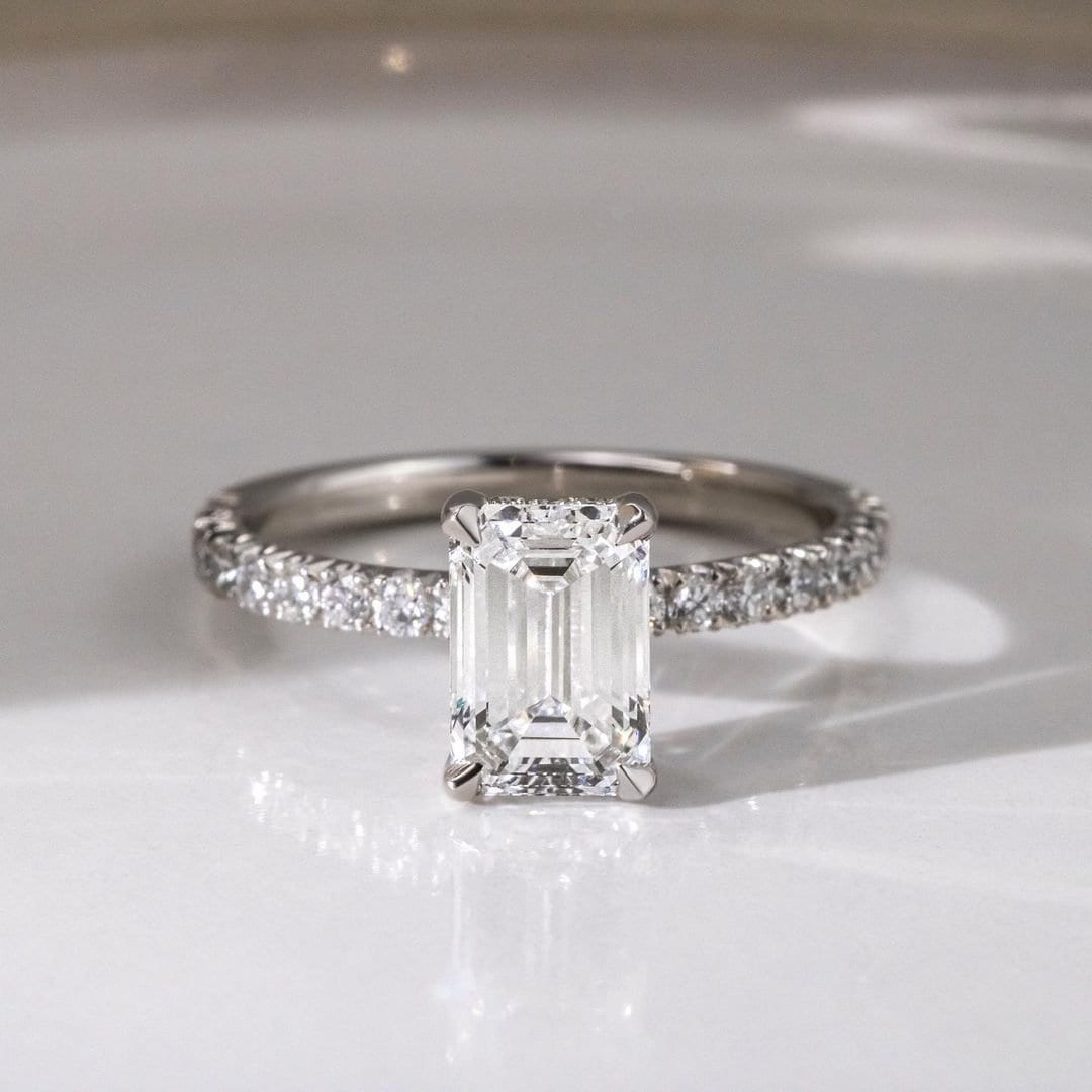 Emerald 2.20tcw Lab Grown Diamond Pave Hidden Halo Engagement Ring, DEF Color, VVS-VS Clarity