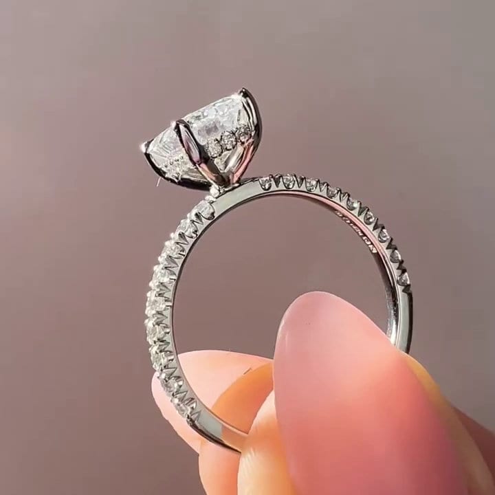 Emerald 2.20tcw Lab Grown Diamond Pave Hidden Halo Engagement Ring, DEF Color, VVS-VS Clarity
