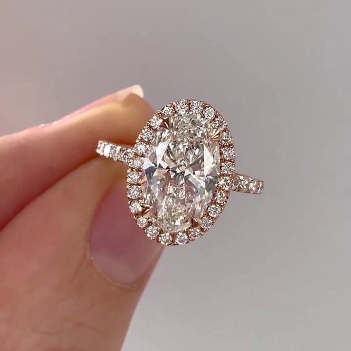 Oval 3.50tcw Lab Grown Diamond Halo Style Engagement Ring, D-E-F Color, VVS-VS Clarity