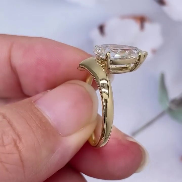 Pear 5.5tcw Lab Grown Diamond Bypass Setting Engagement Ring, EF Color, VS Clarity