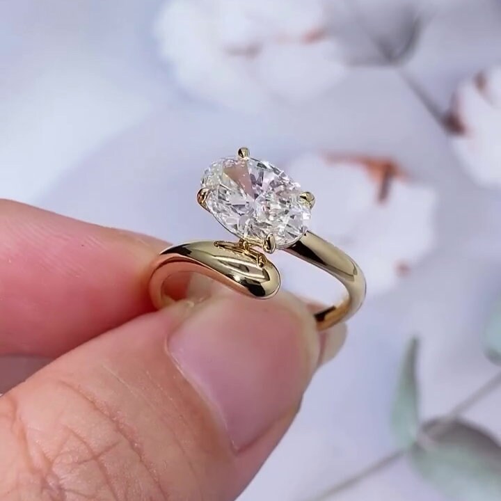 Veronika - Oval 3.61ct Lab Grown Diamond Bypass Engagement Ring | 14k Yellow Gold