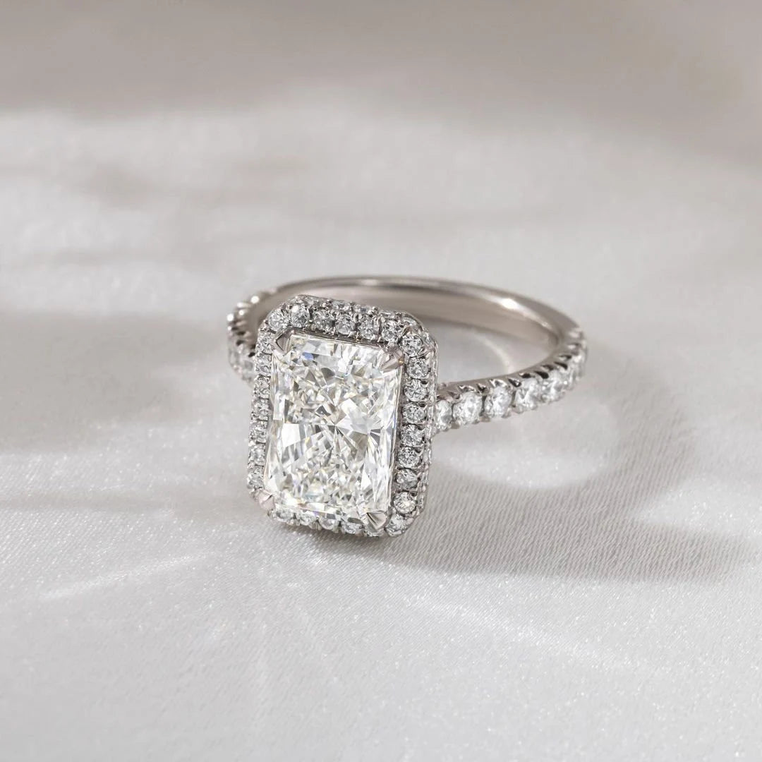 Radiant 2.70tcw Lab Diamond Halo Cathedral Ring | IGI Certified | DEF VVS–VS | Custom Gold