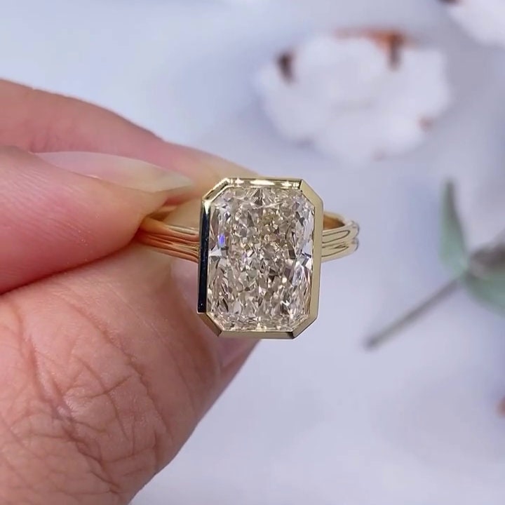 Radiant 4.00ct Lab Grown Diamond Trellis Bezel Set Engagement Ring, DEF Color, VVS-VS Clarity