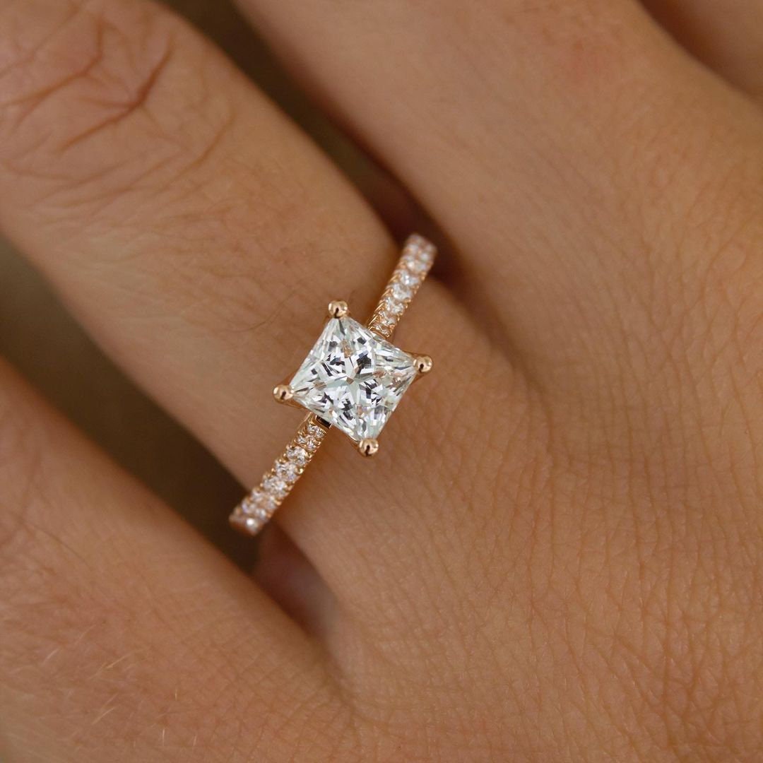 1.20tcw Princess Lab Grown Diamond Cathedral Engagement Ring | DEF Color | VVS–VS Clarity | IGI Certified