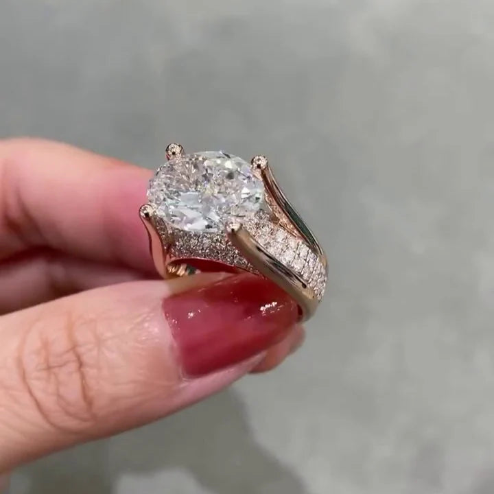 Oval 8.50tcw Lab Grown Diamond East-West Tension Style Engagement Ring, E-F Color, VVS-VS Clarity