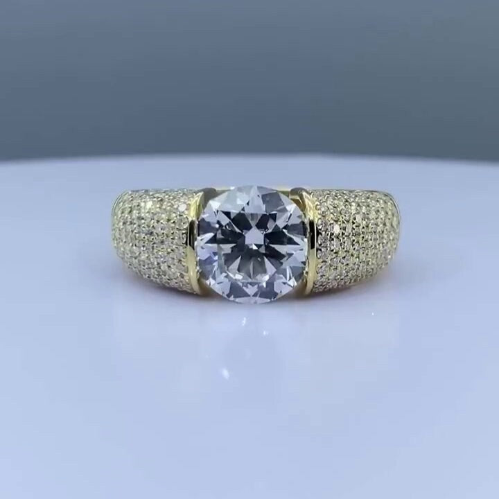 Round 3.00ct Lab Grown Diamond, Tension Pave Men's Ring, DEF Color, VVS-VS Clarity - IGI Certified
