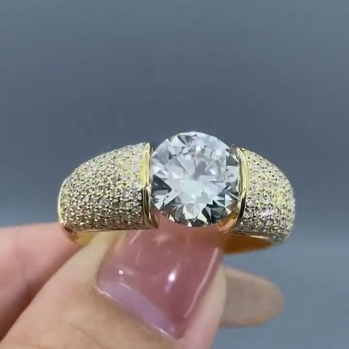 Round 3.00ct Lab Grown Diamond, Tension Pave Men's Ring, DEF Color, VVS-VS Clarity - IGI Certified