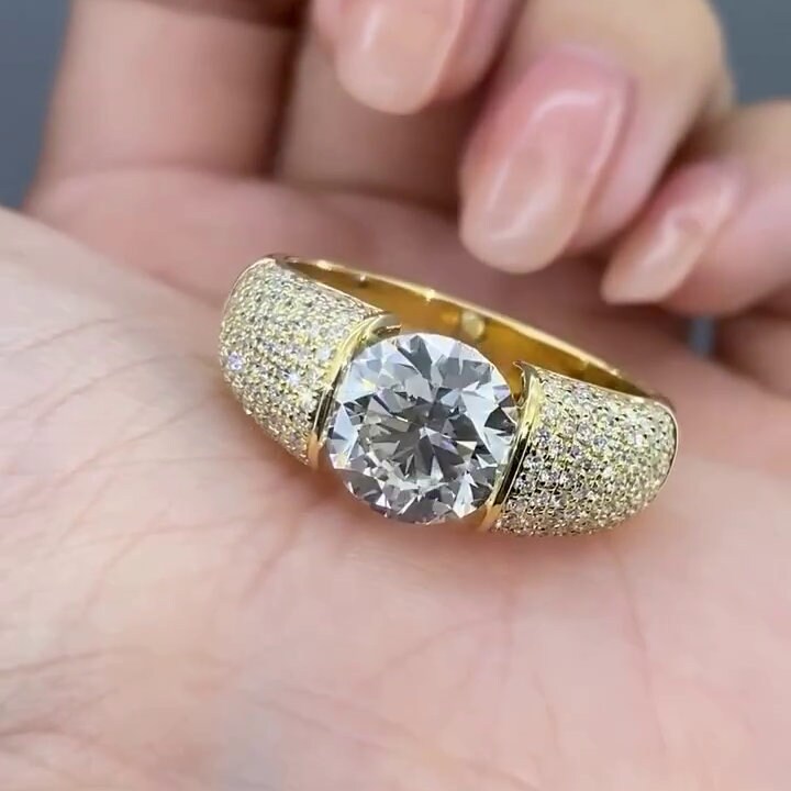 Round 3.00ct Lab Grown Diamond, Tension Pave Men's Ring, DEF Color, VVS-VS Clarity - IGI Certified