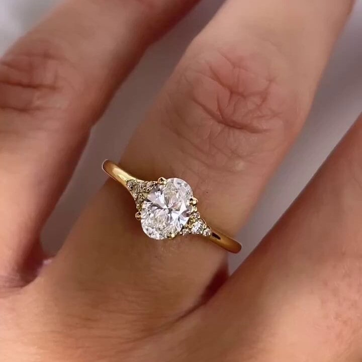 Oval 1.15tcw Lab Grown Diamond Cathedral Style Side Stone Engagement Ring, D-E-F Color, VVS-VS Clarity