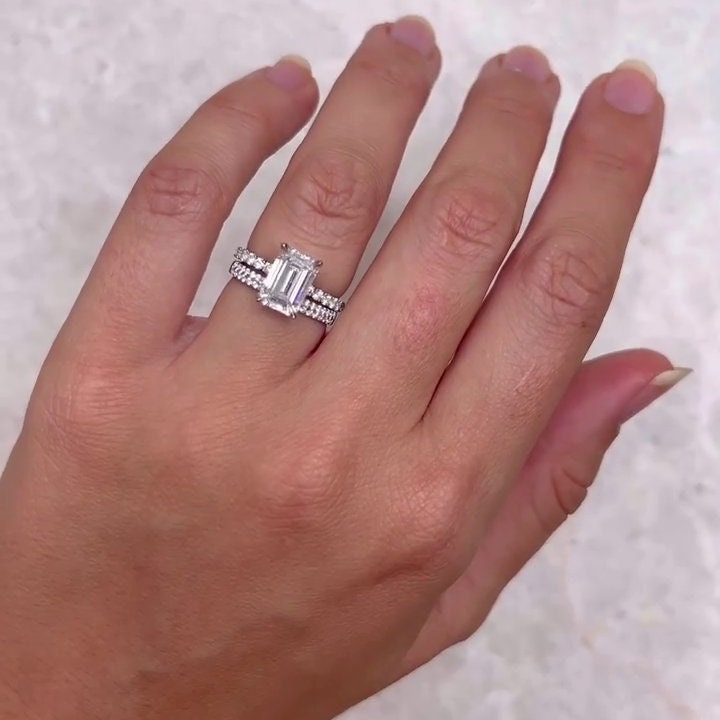 Emerald 2.80tcw Lab Grown Diamond Ring Pave Solitaire Engagement Ring, D-E-F Color, VVS-VS Clarity