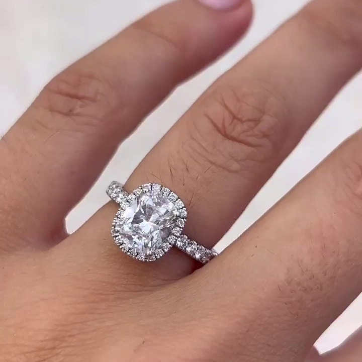 Cushion 2.50tcw Lab Grown Diamond Halo Pave-Style Engagement Ring, D-E-F Color, VVS - VS Clarity