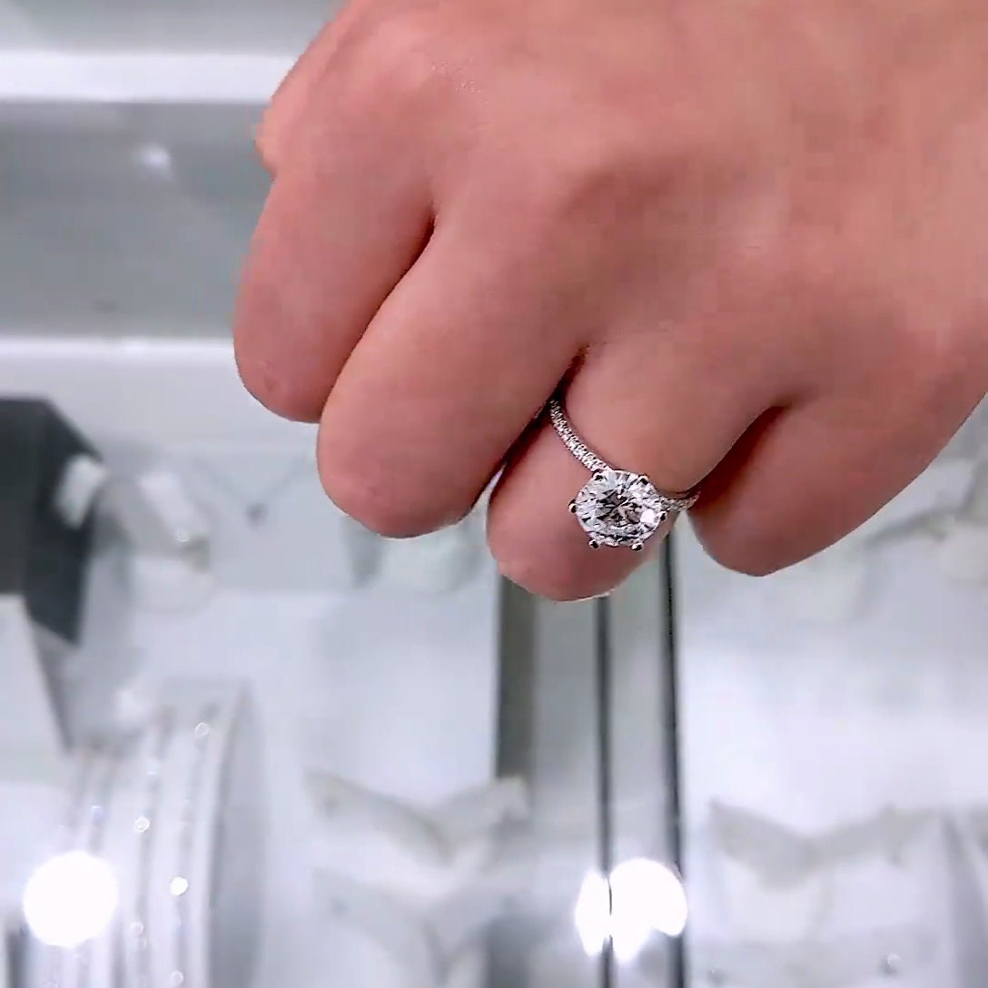 1.50tcw Round Lab Diamond Pave Engagement Ring | IGI Certified | White Gold | Solitaire with Accents