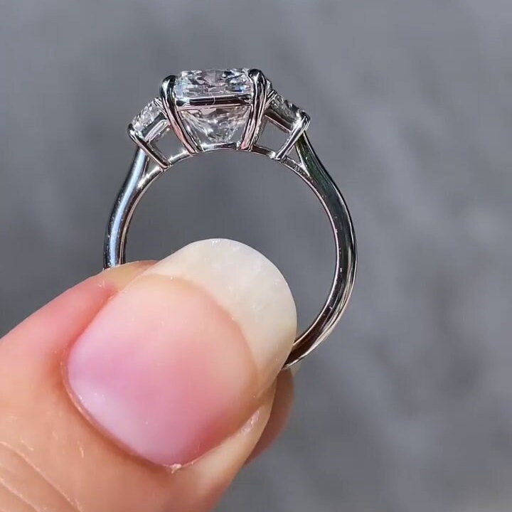 Cushion 3.00tcw Lab Grown Diamond  Three Stone Engagement Ring, EF Color, VS Clarity - Antique Cut