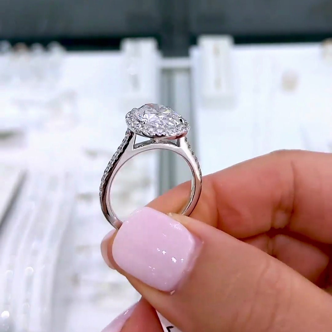 Oval 4.20tcw Lab Grown Diamond Cathedral Pave Halo Engagement Ring, D-E-F Color, VVS-VS Clarity