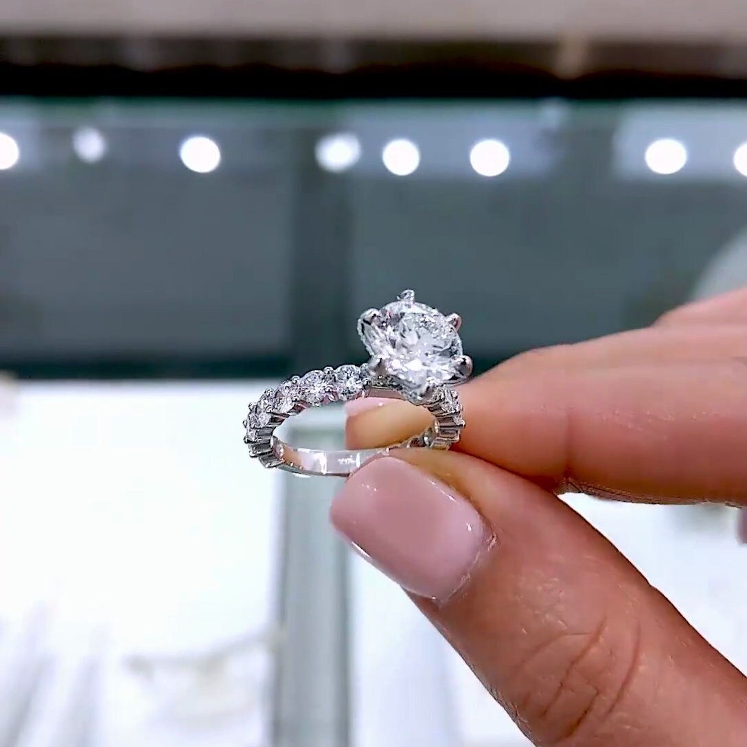 1.90tcw Round Lab Grown Diamond 6-Prong Pavé Engagement Ring | IGI Certified