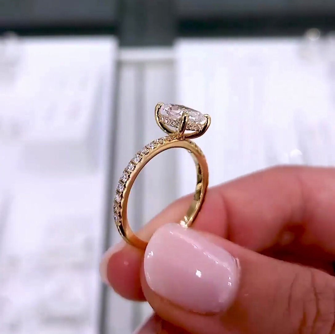 Cushion 2.30tcw Lab Diamond Hidden Halo Engagement Ring | IGI Certified | DEF VVS | Pave Gold Ring