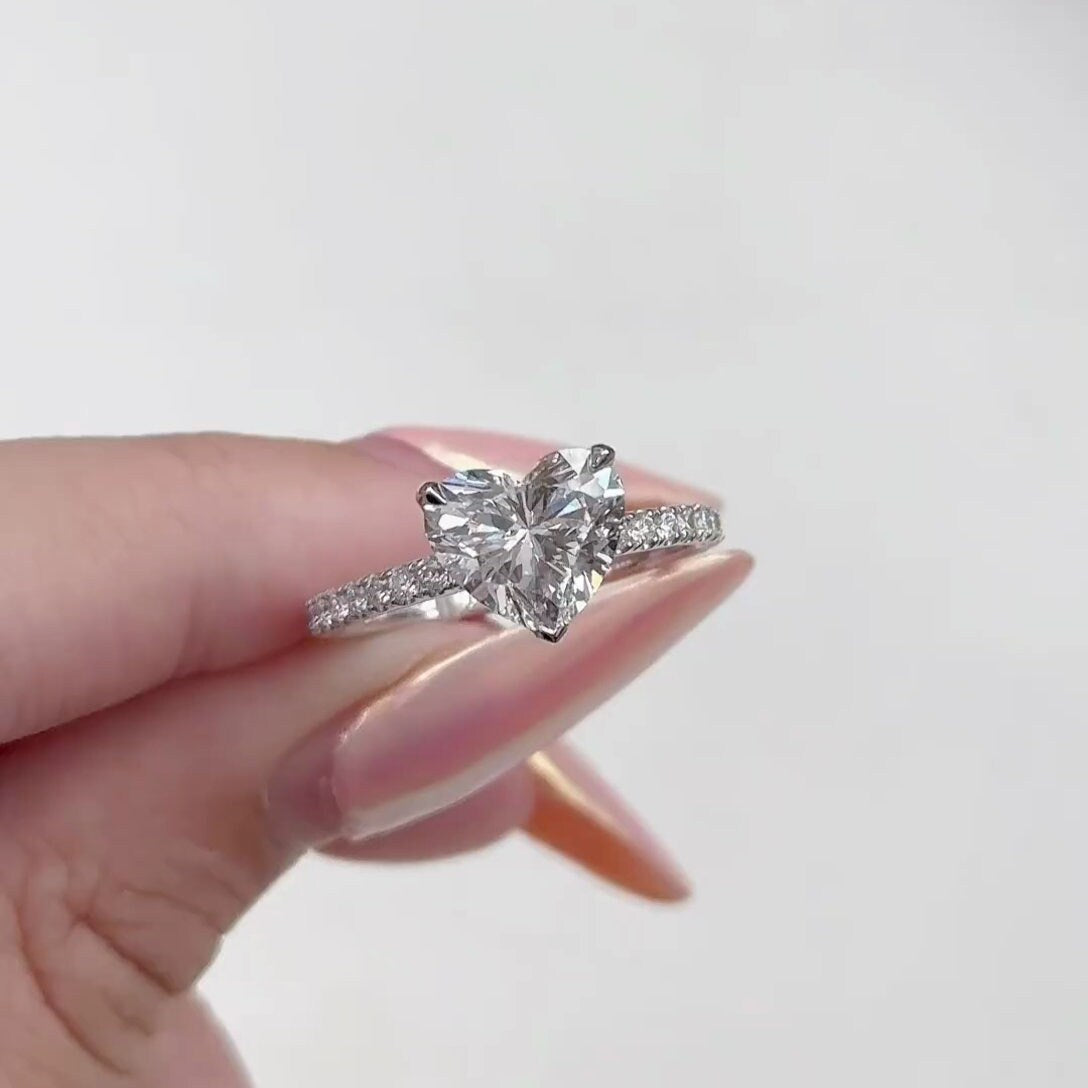 Heart 2.10tcw Lab Grown Diamond Pave Set Engagement Ring, D-E-F Color, VVS-VS Clarity-IGI Certified
