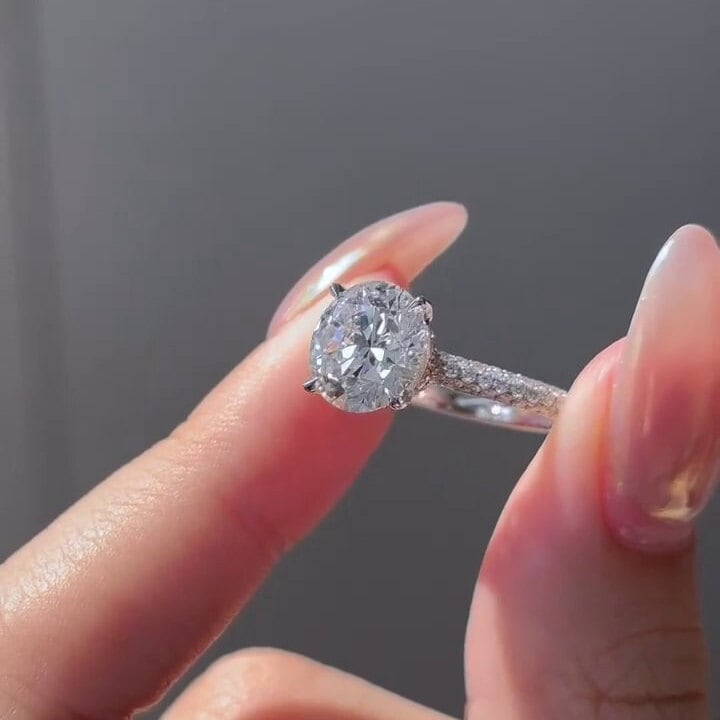 Round 3.00tcw Lab Grown Diamond Ring Hidden Halo Cathedral Style Engagement Ring, EF Color VS Clarity