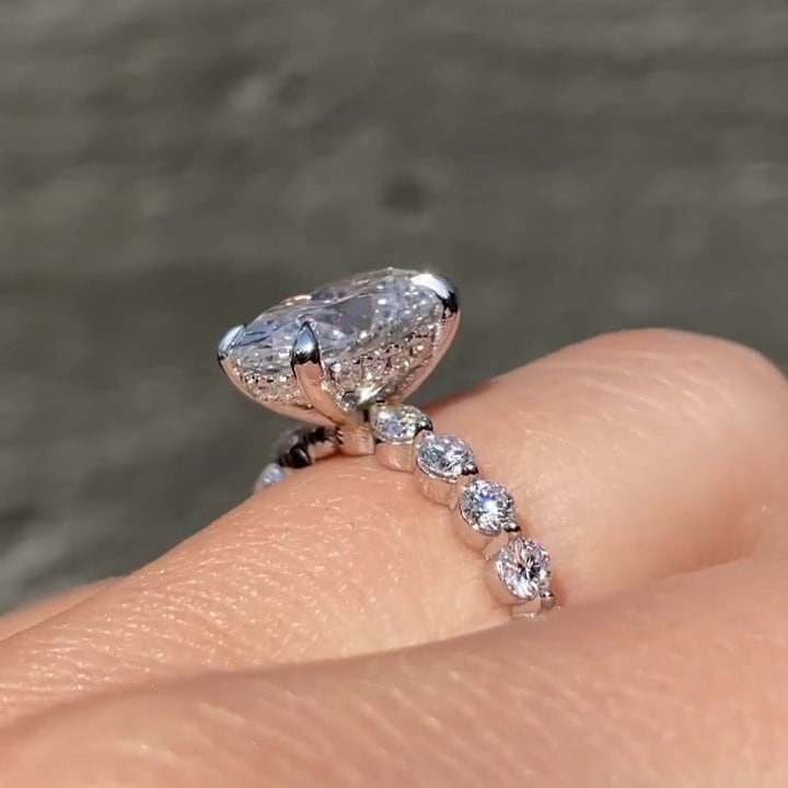 2.50tcw Oval Lab Diamond Engagement Ring | Hidden Halo & Pavé Band | IGI Certified | White Gold