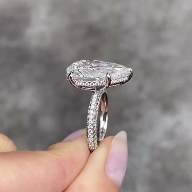 Pear 9.70tcw Lab Grown Diamond Pave Hidden Halo Engagement Ring, D-E-F Color, VVS-VS Clarity-IGI Certified