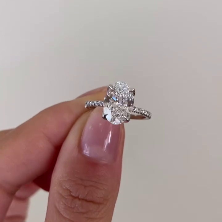Oval 3.20tcw Lab Grown Diamond Pave Engagement Ring, D-E-F Color, VVS-VS Clarity - IGI Certified
