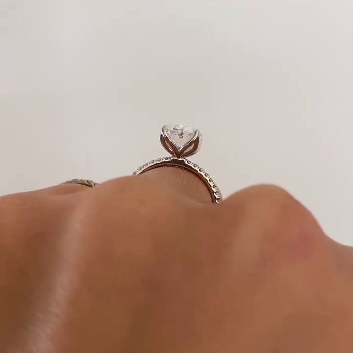 Oval 3.20tcw Lab Grown Diamond Pave Engagement Ring, D-E-F Color, VVS-VS Clarity - IGI Certified