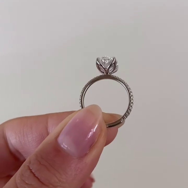 Oval 3.20tcw Lab Grown Diamond Pave Engagement Ring, D-E-F Color, VVS-VS Clarity - IGI Certified