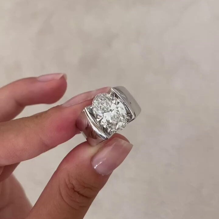 Oval 5.00ct Lab Grown Diamond Men's Channel Set Engagement Ring, D-E-F Color, VVS-VS Cl;arity