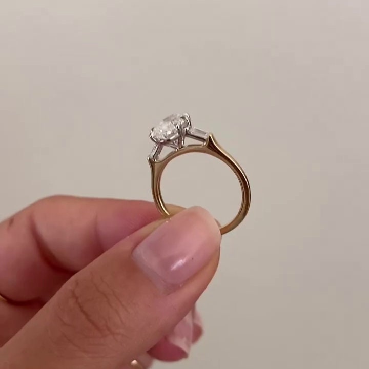 Oval 4.50tcw Lab Grown Diamond Two Tone Three-stone Engagement Ring, DEF Color, VVS-VS Clarity