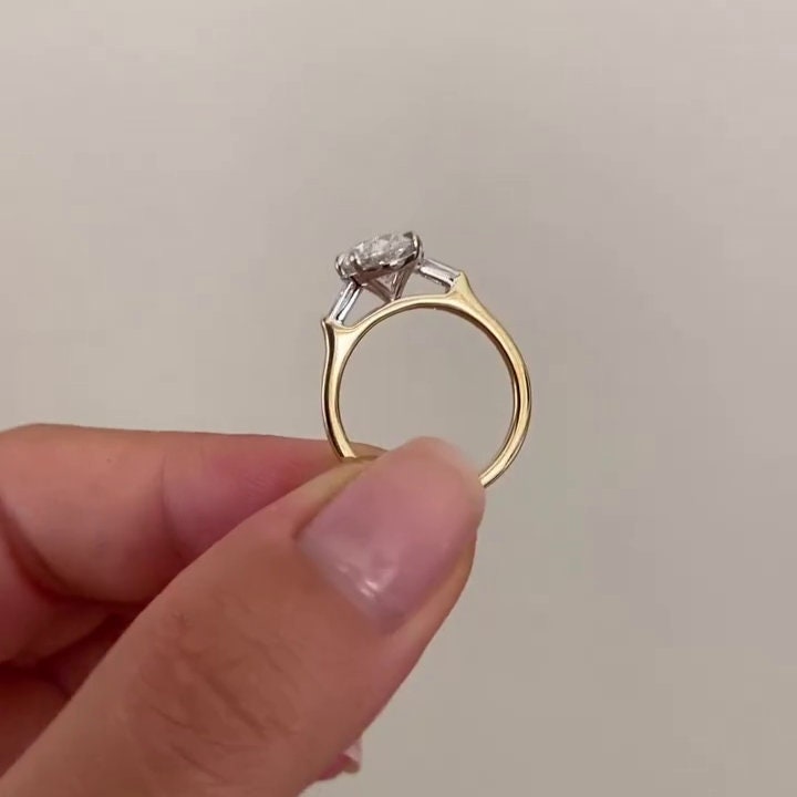 Oval 4.50tcw Lab Grown Diamond Two Tone Three-stone Engagement Ring, DEF Color, VVS-VS Clarity