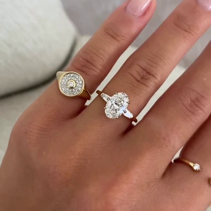 Oval 4.50tcw Lab Grown Diamond Two Tone Three-stone Engagement Ring, D-E-F Color, VVS-VS Clarity