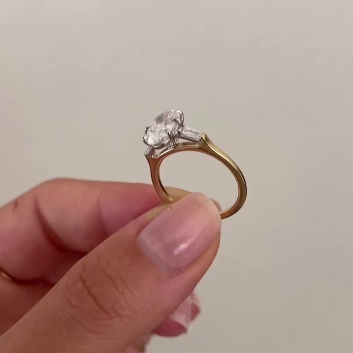 Oval 4.50tcw Lab Grown Diamond Two Tone Three-stone Engagement Ring, DEF Color, VVS-VS Clarity