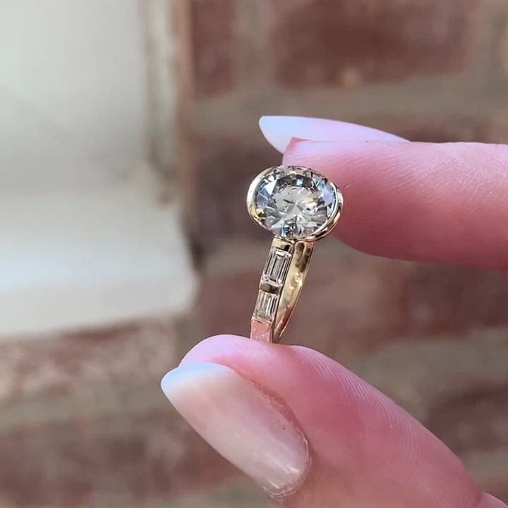 Round 3.00tcw Lab Grown Diamond Bezel Set Sparkling Bar Set Baguette Engagement Ring,  D-E-F Color, VVS-VS Clarity