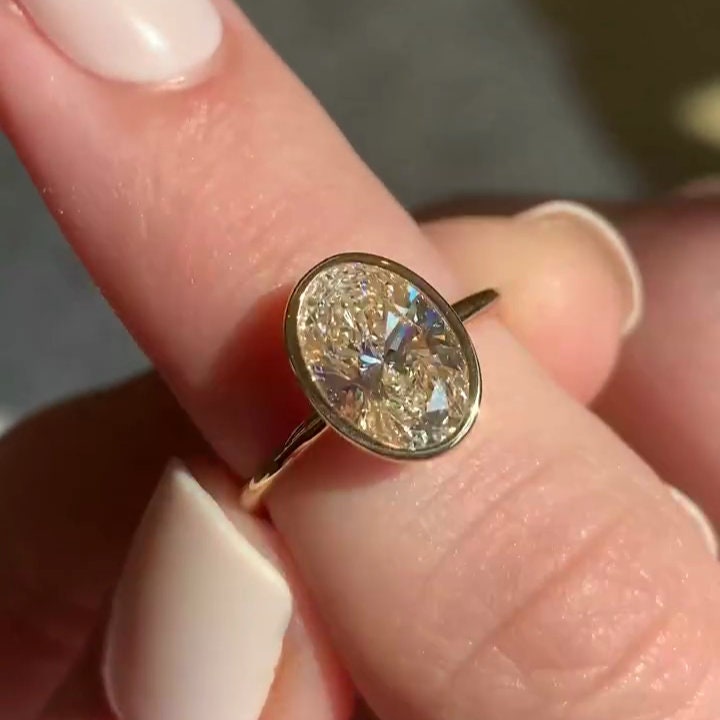 Bezel Set 2.00ct Oval Lab Grown Diamond Ring | IGI Certified | VVS–VS | 10k 14k 18k Gold Options