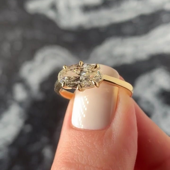 Oval 1.70ct Lab Grown diamond East-West Set Six Claw Prongs Engagement Ring, EF Color, VS Clarity