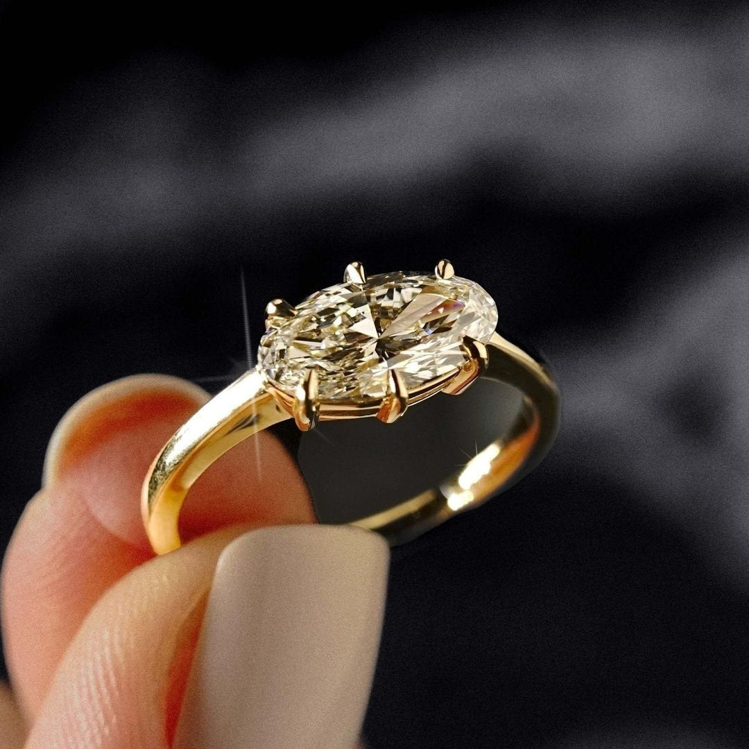 Oval 1.70ct Lab Diamond East-West Engagement Ring | 6 Prongs | IGI Certified