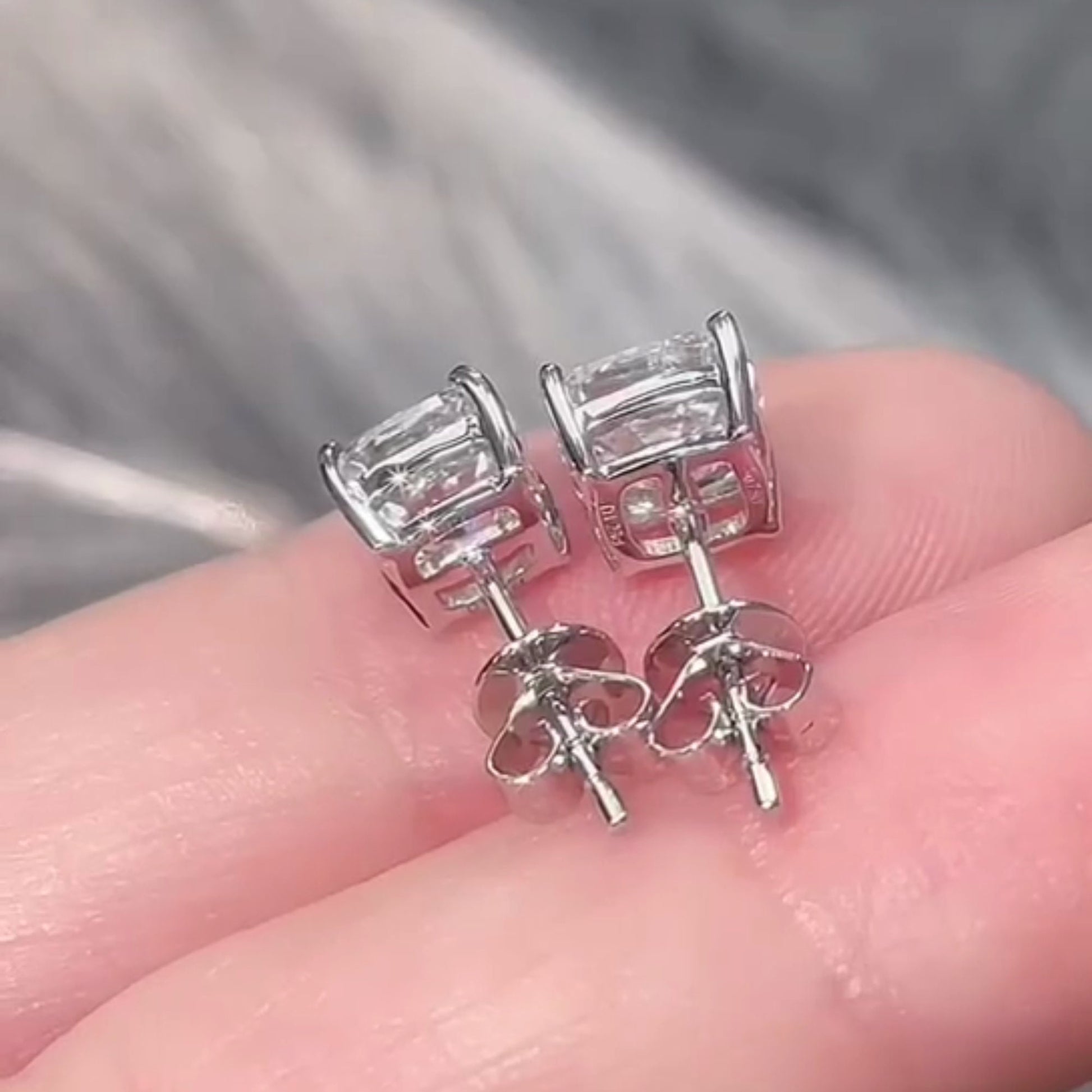 2 tcw Cushion Stud Earring, IGI certified Lab grown diamond 4 prong Earring, with EF color and VS clarity