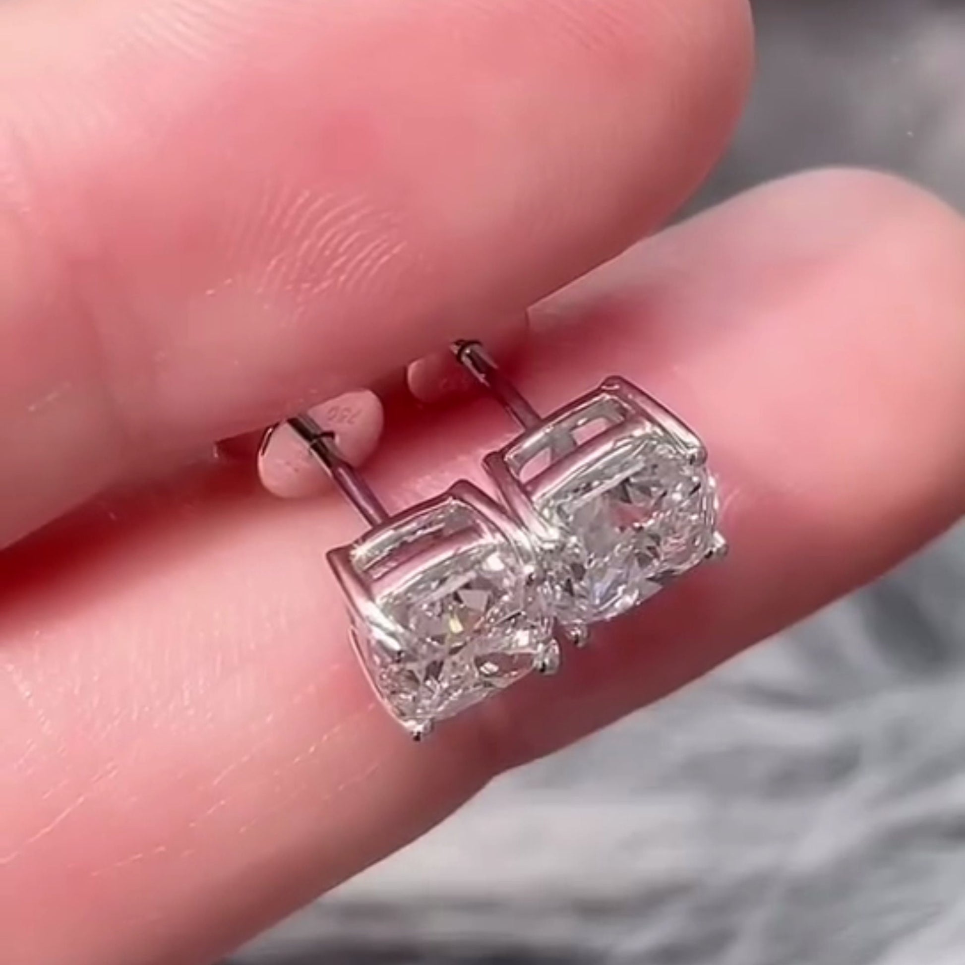 2 tcw Cushion Stud Earring, IGI certified Lab grown diamond 4 prong Earring, with EF color and VS clarity