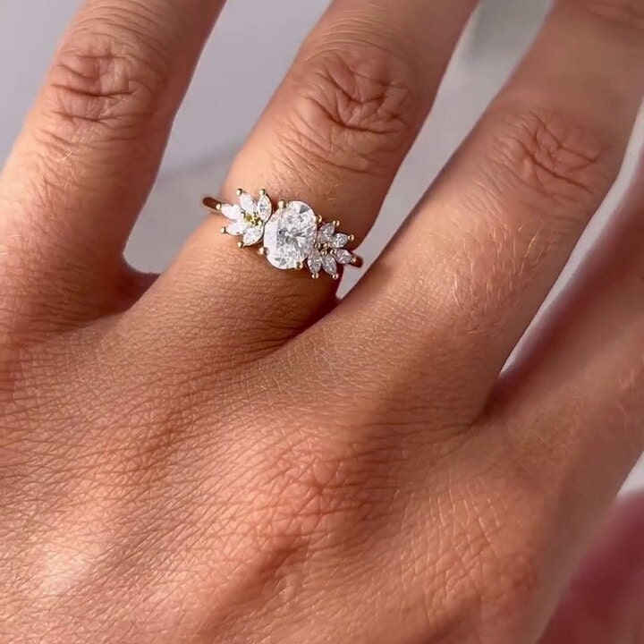 Oval 1.50tcw Lab Grown Diamond Marquise Side Stones Engagement Ring, D-E-F Color, VVS-VS Clarity